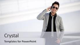  Presentation with urban - PPT layouts enhanced with clothes boys - attractive young man in urban background and a light gray colored foreground