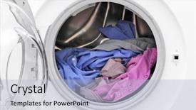  Presentation with clothes washing machine - PPT theme featuring clothes closeup laundry day background and a light blue colored foreground