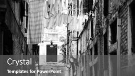  Presentation with venice - Presentation theme featuring clothes dry outdoor in venice italy black and white image background and a gray colored foreground