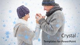  Presentation with clothing wooden clothes hanger object - Colorful slide set enhanced with clothes embracing against snow falling backdrop and a  colored foreground