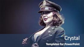  Presentation with sexy girl - Beautiful presentation theme featuring clothes era of world war backdrop and a ocean colored foreground