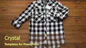  Presentation with price - Slide set enhanced with clothes fashion and objects concept - checkered shirt with price tag on wooden background background and a tawny brown colored foreground