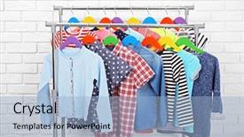  Presentation with room - Slide set consisting of clothing - clothes for children on hangers background and a light blue colored foreground