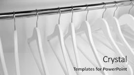  Presentation with clothing wooden clothes hanger object - Cool new PPT theme with clothes hangers in empty wardrobe backdrop and a light gray colored foreground