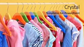  Presentation with clothes - Beautiful PPT theme featuring clothes hanging on rack closeup backdrop and a  colored foreground