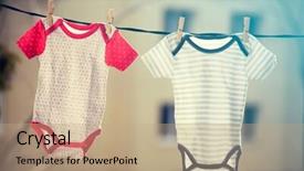  Presentation with baby clothes - Beautiful PPT theme featuring clothes hanging on the clothesline backdrop and a coral colored foreground