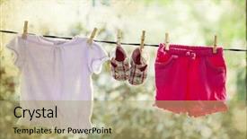  Presentation with old clothes - Slide set consisting of clothes hanging on the clothesline background and a mint green colored foreground