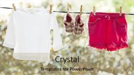  Presentation with baby clothes - Slide deck consisting of clothes hanging on the clothesline background and a mint green colored foreground