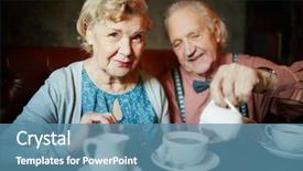  Presentation with smart cctv - Colorful presentation enhanced with clothes having tea in cafe backdrop and a teal colored foreground