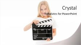  Presentation with camera film - Beautiful presentation design featuring clothes holding film making clapperboard backdrop and a white colored foreground