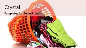  Presentation with clothing wooden clothes hanger object - Slide set having clothes in orange plastic basket dropped isolated on white background and a lemonade colored foreground