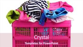  Presentation with pink and white - Cool new presentation theme with clothes in pink plastic basket isolated on white backdrop and a violet colored foreground