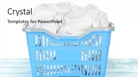  Presentation with clothing wooden clothes hanger object - Colorful presentation theme enhanced with clothes in plastic basket backdrop and a white colored foreground