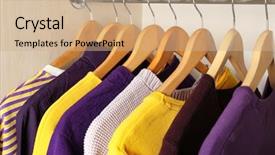  Presentation with clothes - PPT theme featuring mauve - wooden hangers with clothes background and a coral colored foreground