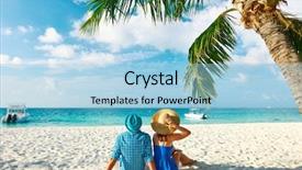  Presentation with clothes - PPT theme consisting of clothes on a tropical beach background and a light blue colored foreground