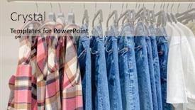  Presentation with clothes shop - Slide deck featuring clothes-on-hangers background and a soft green colored foreground