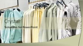  Presentation with clothes shop - Cool new PPT theme with clothes-on-hangers backdrop and a soft green colored foreground