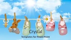  Presentation with baby bear - Slides enhanced with clothes peg - baby shoes pacifier and teddy background and a light blue colored foreground