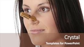  Presentation with smell - Audience pleasing PPT theme consisting of clothes pin - portrait of young caucasian woman backdrop and a tawny brown colored foreground