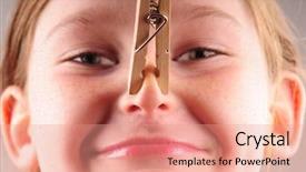  Presentation with group of three young girl - Presentation theme having clothes pin - young girl with clothespin background and a coral colored foreground