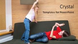  Presentation with sister - Slide deck having clothes playing on a green background and a coral colored foreground