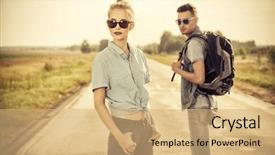  Presentation with jeans denim - PPT theme enhanced with clothes posing on a highway background and a coral colored foreground