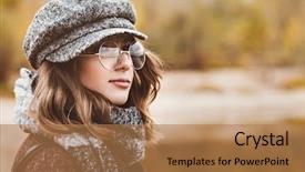  Presentation with teen girl - Amazing PPT theme having clothes posing outdoor warm autumn backdrop and a coral colored foreground