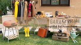  Presentation with old clothes - Beautiful PPT theme featuring clothes-rack-old-fashioned-suitcases backdrop and a coral colored foreground
