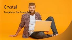  Presentation with cheerful - Presentation theme with clothes sitting isolated over yellow background and a gold colored foreground