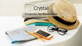  Presentation with travel and tourism - Colorful PPT layouts enhanced with clothes smartphone and touristic map backdrop and a soft green colored foreground