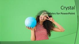  Presentation with volley - PPT theme with clothes smiling and holding volley background and a seafoam green colored foreground