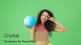  Presentation with volley - Colorful slides enhanced with clothes smiling and holding volley backdrop and a seafoam green colored foreground