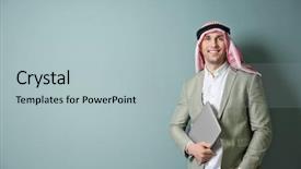  Presentation with muslim - Slides enhanced with clothescompany - muslim businessman in traditional clothes background and a light blue colored foreground