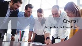  Presentation with creative - PPT theme consisting of clothescompany - serious photo editors looking background and a light blue colored foreground