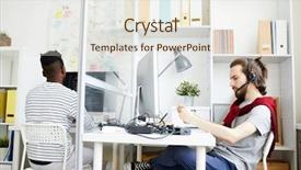  Presentation with support - Cool new slides with clothescompany - serious thoughtful hipster multiethnic operators backdrop and a  colored foreground