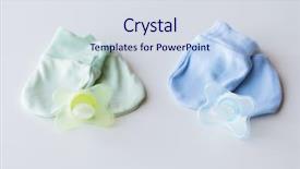  Presentation with newborn baby - Theme enhanced with clothing babyhood accessory and object background and a  colored foreground