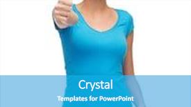  Presentation with girl design - Theme enhanced with clothing design and happy people concept - smiling girl in blank blue t-shirt showing thumbs up background and a teal colored foreground
