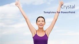  Presentation with girl design - PPT theme enhanced with clothing design and happy people concept - smiling girl in blank purple tank top showing thumbs up background and a sky blue colored foreground