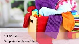  Presentation with donation - Presentation theme having clothing donation - multicoloured socks in a box background and a coral colored foreground