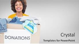  Presentation with charity - PPT layouts consisting of clothing donation - woman participating at charity background and a light gray colored foreground