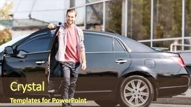  Presentation with car - PPT layouts with clothing drive - handsome young man near car background and a tawny brown colored foreground
