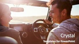  Presentation with pov - Beautiful slide deck featuring clothing drive - happy couple driving in car backdrop and a tawny brown colored foreground