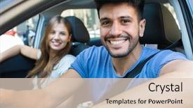  Presentation with self driving car - Cool new PPT theme with clothing drive - happy couple driving backdrop and a  colored foreground