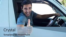  Presentation with cheerful - PPT layouts consisting of clothing drive - portrait of cheerful man background and a light blue colored foreground