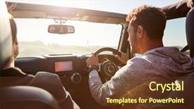  Presentation with pov - Slide deck enhanced with clothing drive - young couple driving with sunroof background and a tawny brown colored foreground