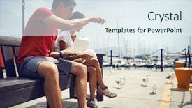  Presentation with fish port - Presentation theme with clothing eating take away fish background and a sky blue colored foreground