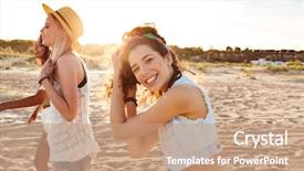  Presentation with african american women - PPT layouts having clothing laughing and enjoying summertime background and a coral colored foreground