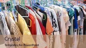  Presentation with clothing - Colorful PPT layouts enhanced with clothing-on-display-racks-koh backdrop and a coral colored foreground