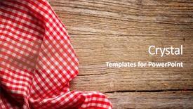 Presentation with tablecloth - Slide set having clothing red - checkered tablecloth on wooden table background and a coral colored foreground