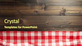  Presentation with napkin - Theme with clothing red - cloth napkin on wooden background background and a tawny brown colored foreground